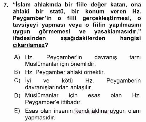 İslam Ahlak Esasları 2016 - 2017 Ara Sınavı 7.Soru