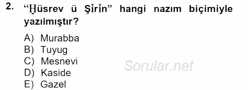 XIV-XV. Yüzyıllar Türk Dili 2012 - 2013 Ara Sınavı 2.Soru