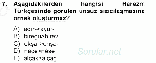 XIV-XV. Yüzyıllar Türk Dili 2012 - 2013 Ara Sınavı 7.Soru