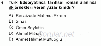 Çağdaş Türk Romanı 2013 - 2014 Tek Ders Sınavı 1.Soru