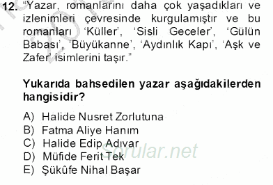 Çağdaş Türk Romanı 2013 - 2014 Tek Ders Sınavı 12.Soru