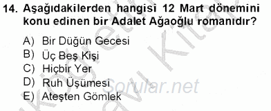 Çağdaş Türk Romanı 2013 - 2014 Tek Ders Sınavı 14.Soru