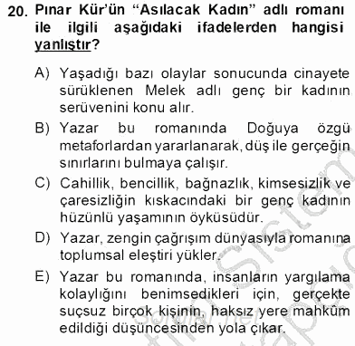 Çağdaş Türk Romanı 2013 - 2014 Tek Ders Sınavı 20.Soru