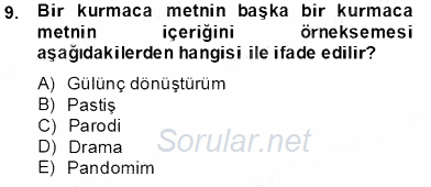 Çağdaş Türk Romanı 2013 - 2014 Tek Ders Sınavı 9.Soru