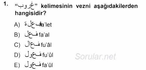 Osmanlı Türkçesi Grameri 1 2012 - 2013 Ara Sınavı 1.Soru