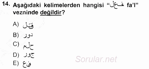 Osmanlı Türkçesi Grameri 1 2012 - 2013 Ara Sınavı 14.Soru