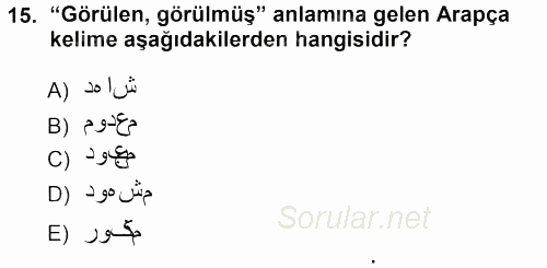 Osmanlı Türkçesi Grameri 1 2012 - 2013 Ara Sınavı 15.Soru