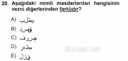 Osmanlı Türkçesi Grameri 1 2012 - 2013 Ara Sınavı 20.Soru