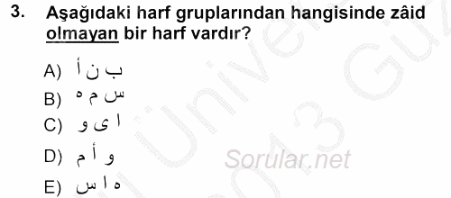 Osmanlı Türkçesi Grameri 1 2012 - 2013 Ara Sınavı 3.Soru