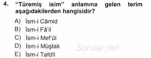 Osmanlı Türkçesi Grameri 1 2012 - 2013 Ara Sınavı 4.Soru