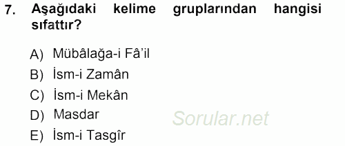 Osmanlı Türkçesi Grameri 1 2012 - 2013 Ara Sınavı 7.Soru