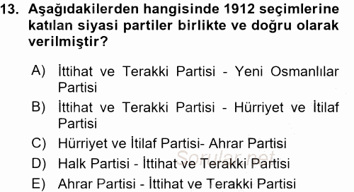 Atatürk İlkeleri Ve İnkılap Tarihi 1 2015 - 2016 Ara Sınavı 13.Soru