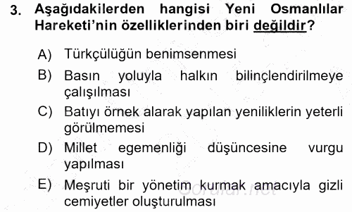 Atatürk İlkeleri Ve İnkılap Tarihi 1 2015 - 2016 Ara Sınavı 3.Soru