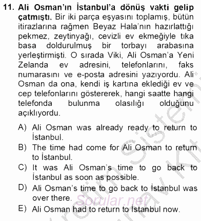 Çeviri (Türk/İng) 2012 - 2013 Dönem Sonu Sınavı 11.Soru
