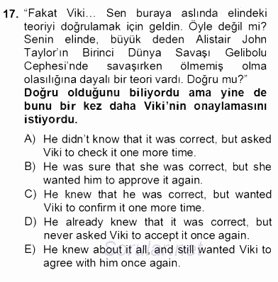 Çeviri (Türk/İng) 2012 - 2013 Dönem Sonu Sınavı 17.Soru