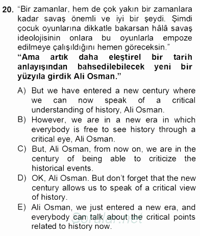 Çeviri (Türk/İng) 2012 - 2013 Dönem Sonu Sınavı 20.Soru