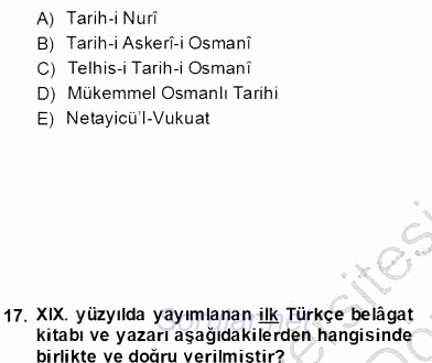XIX. Yüzyıl Türk Edebiyatı 2012 - 2013 Dönem Sonu Sınavı 17.Soru
