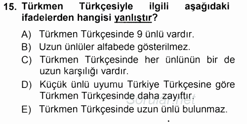 Çağdaş Türk Yazı Dilleri 1 2014 - 2015 Tek Ders Sınavı 15.Soru