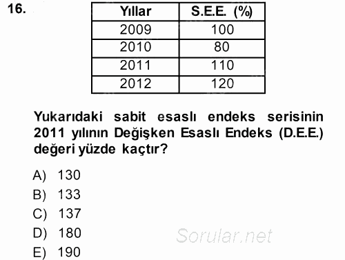 İstatistik 2013 - 2014 Ara Sınavı 16.Soru