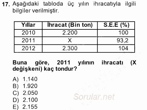 İstatistik 2013 - 2014 Ara Sınavı 17.Soru
