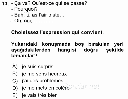 Fransızca 2 2016 - 2017 Ara Sınavı 13.Soru