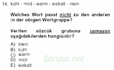 Almanca 2 2012 - 2013 Tek Ders Sınavı 14.Soru