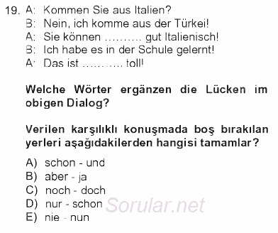 Almanca 2 2012 - 2013 Tek Ders Sınavı 19.Soru