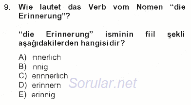 Almanca 2 2012 - 2013 Tek Ders Sınavı 9.Soru