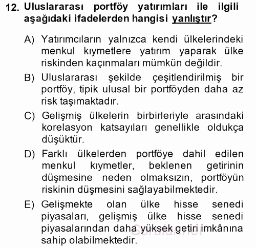 Portföy Yönetimi 2014 - 2015 Ara Sınavı 12.Soru