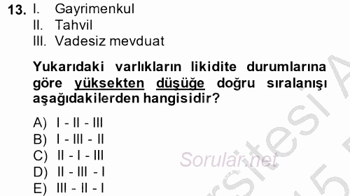 Portföy Yönetimi 2014 - 2015 Ara Sınavı 13.Soru