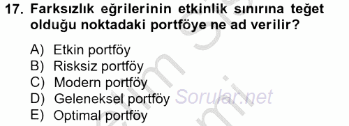 Portföy Yönetimi 2014 - 2015 Ara Sınavı 17.Soru