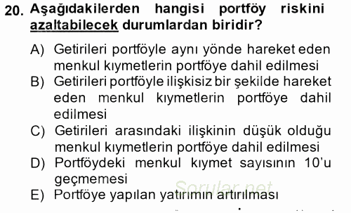 Portföy Yönetimi 2014 - 2015 Ara Sınavı 20.Soru