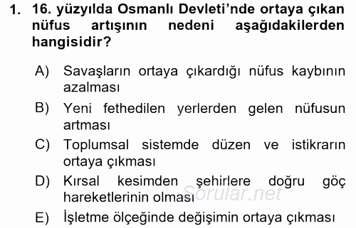 Osmanlı İktisat Tarihi 2015 - 2016 Dönem Sonu Sınavı 1.Soru