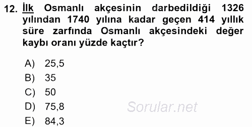 Osmanlı İktisat Tarihi 2015 - 2016 Dönem Sonu Sınavı 12.Soru