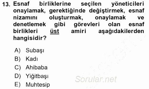 Osmanlı İktisat Tarihi 2015 - 2016 Dönem Sonu Sınavı 13.Soru