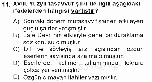 Türk İslam Edebiyatı 2013 - 2014 Dönem Sonu Sınavı 11.Soru