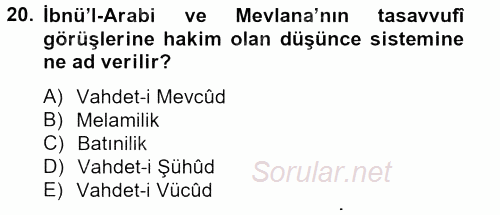 Türk İslam Edebiyatı 2013 - 2014 Dönem Sonu Sınavı 20.Soru