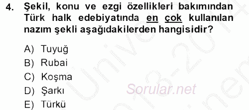 Türk İslam Edebiyatı 2013 - 2014 Dönem Sonu Sınavı 4.Soru