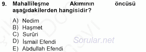 Türk İslam Edebiyatı 2013 - 2014 Dönem Sonu Sınavı 9.Soru