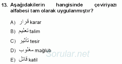 Osmanlı Türkçesine Giriş 1 2012 - 2013 Dönem Sonu Sınavı 13.Soru