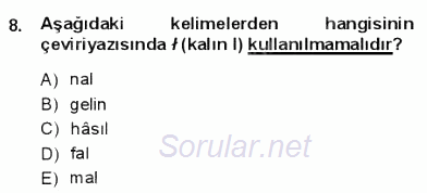 Osmanlı Türkçesine Giriş 1 2012 - 2013 Dönem Sonu Sınavı 8.Soru