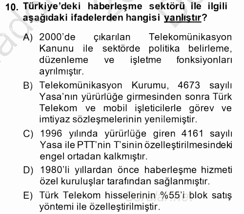 Türkiye Ekonomisi 2014 - 2015 Dönem Sonu Sınavı 10.Soru