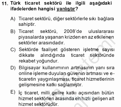 Türkiye Ekonomisi 2014 - 2015 Dönem Sonu Sınavı 11.Soru