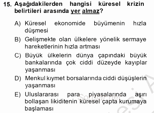 Türkiye Ekonomisi 2014 - 2015 Dönem Sonu Sınavı 15.Soru