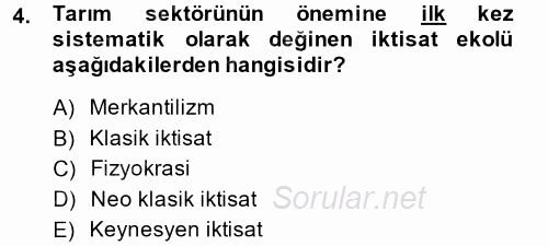 Türkiye Ekonomisi 2014 - 2015 Dönem Sonu Sınavı 4.Soru