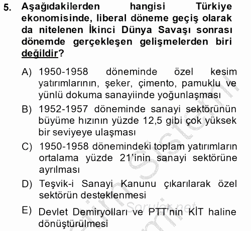 Türkiye Ekonomisi 2014 - 2015 Dönem Sonu Sınavı 5.Soru