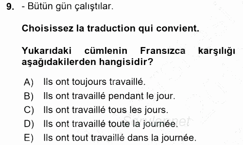 Fransızca 1 2015 - 2016 Dönem Sonu Sınavı 9.Soru