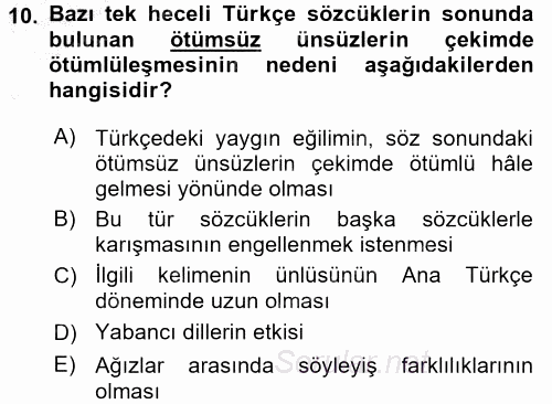 Türkçe Ses Bilgisi 2015 - 2016 Dönem Sonu Sınavı 10.Soru