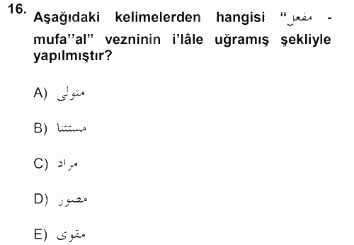 Osmanlı Türkçesi Grameri 1 2012 - 2013 Dönem Sonu Sınavı 16.Soru