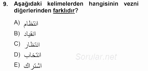Osmanlı Türkçesi Grameri 1 2012 - 2013 Dönem Sonu Sınavı 9.Soru